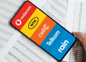 A person checking their remaining mobile data balance on a smartphone screen in South Africa