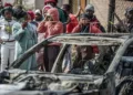 Police tape at a crime scene, after the mass shootings in South Africa at Wedela and Lwandle