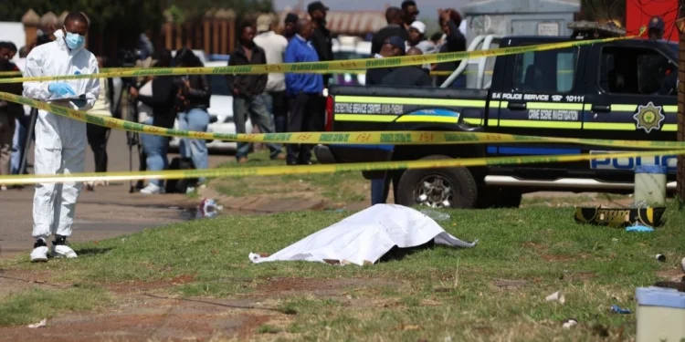 Police tape at a crime scene in Ekurhuleni, where an 11th body has been found in the Ekurhuleni murders investigation