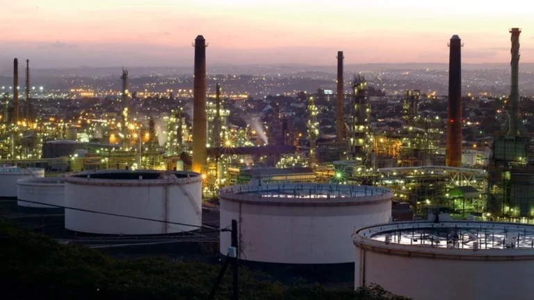 The Sapref refinery in Durban, closed since 2022, illustrating South Africa refinery closures