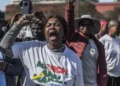 Police monitoring a protest in South Africa, ahead of the 30 September shutdown called by a protest group