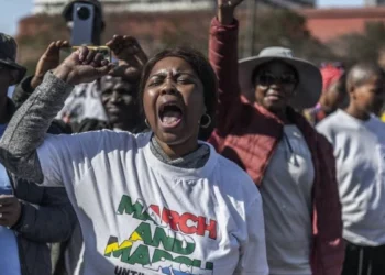 Police monitoring a protest in South Africa, ahead of the 30 September shutdown called by a protest group