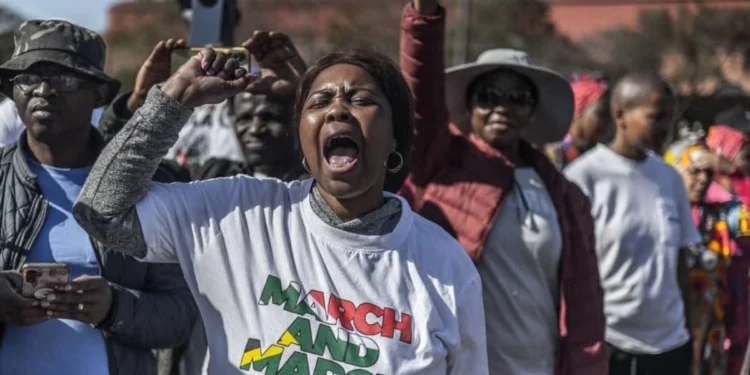Police monitoring a protest in South Africa, ahead of the 30 September shutdown called by a protest group