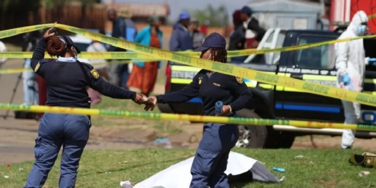 Police tape at a crime scene in Ekurhuleni, Gauteng, where the Ekurhuleni murders are under investigation