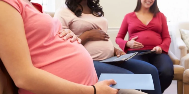 A pregnant woman filling in a UIF maternity benefit application form at a desk