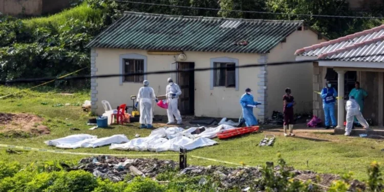 Police tape at a crime scene, relating to the KwaMakhutha shooting south of Durban