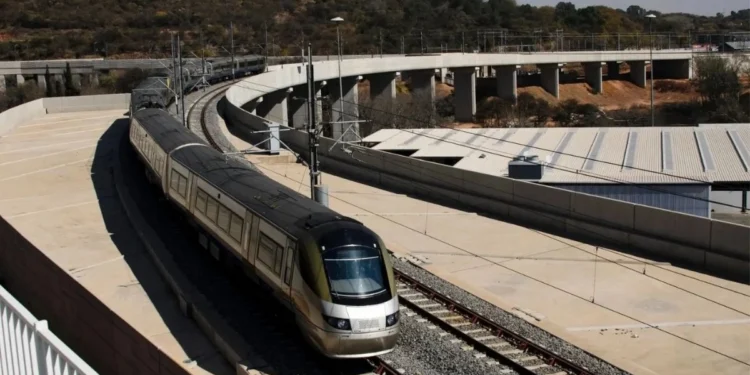 A Gautrain train at a station platform in Gauteng, after the Gautrain new operator process concluded